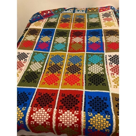 Rare Style Vintage Swedish Style Geometric Knit Sweater Crocheted Blanket Quilt